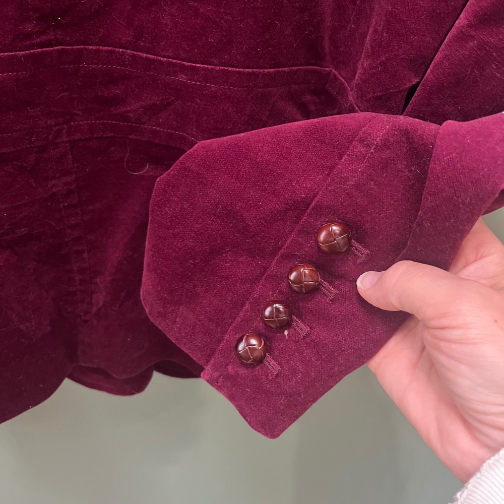 LL Bean Women 14 Burgundy Corduroy Blazer Single Button Jacket OGMF2 Regular - Picture 4 of 4